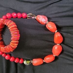 Vintage Read stone Necklace and Bracelet